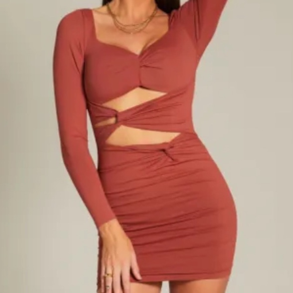 Rodeo Western Cutout Bodycon Mini Dress Rust Boho Nashville Night Out M
